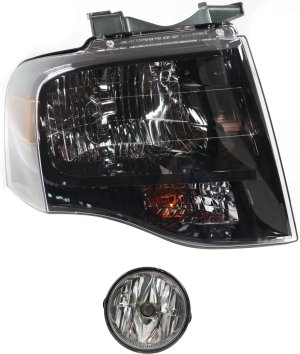 Headlight Assembly for Ford Expedition 2007-2014, Right (Passenger) Side, Halogen, 2-Piece Kit with Fog Light, Replacement