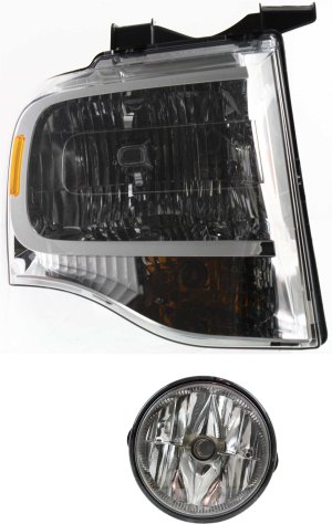 Headlight Assembly for Ford Expedition 2007-2014, Right (Passenger), Halogen, 2-Piece kit, with Fog Light, Replacement