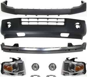 Headlight Kit for Ford Expedition 2007-2014, Right (Passenger) and Left (Driver) with Bulbs, 9-Piece Set including Bumper Brackets, Bumper Covers, Bumper Reinforcement and Fog Lights Replacement
