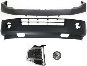Headlight Assembly Kit for Ford Expedition 2007-2014 Right (Passenger), Halogen, 4-Piece Set with Bumper Covers and Fog Light Replacement
