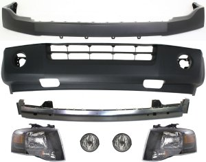 Headlight Assembly Kit for Ford Expedition 2007-2014 Right (Passenger) and Left (Driver), 7-Piece Set with Halogen Lights, Bumper Covers, Bumper Reinforcement, and Fog Lights Replacement