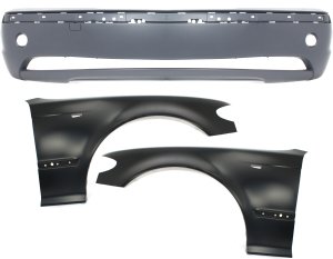 Front Bumper Cover Kit for BMW 3-Series 2002-2005, 3-Piece Set with Fenders, Replacement Kit Models: for 318i, 320i, 323i, 325i, 328i, 330i, M3.