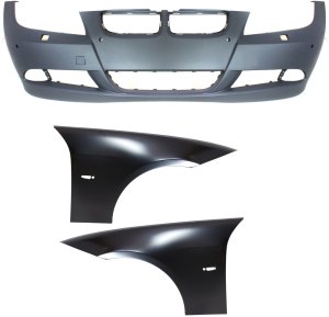 Front Bumper Cover Kit for 2006-2008 BMW 3-Series, 3-Piece with Fenders Replacement
