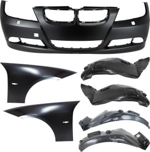 Front Bumper Cover Kit for 2006-2008 BMW 3-Series, 7-Piece with Fenders and Fender Liners Replacement Models: for 320i, 325i, 330i, 335i 