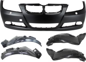 Front Bumper Cover for BMW 3-Series (2006-2008) 5-Piece Kit Including Fender Liners, Replacement Models: for 320i, 325i, 330i, 335i.