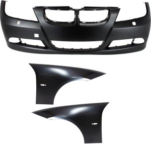 Front Bumper Cover Kit for BMW 3-Series (2006-2008), 3-Piece with Fenders, Replacement