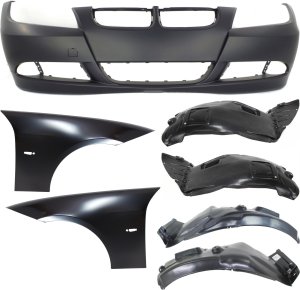 Front Bumper Cover Kit for BMW 3-Series 2006-2008, Includes 7-Piece Set with Fenders and Fender Liners, Replacement Models: for 325i, 325xi, 330i, 330xi.
