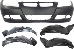 Front Bumper Cover for BMW 3-Series 2006-2008, 5-Piece Kit with Fender Liners, Replacement - Fits: 325i, 325xi, 330i, 330xi.
