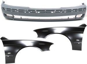 Front Bumper Cover and Fenders Kit for BMW 528I/540I 1997-2000, 3-Piece Replacement Package