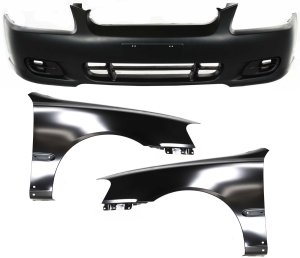 Front Bumper Cover Replacement Kit for 2000-2002 Hyundai Accent, Includes 3-Piece Fender 