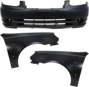 Front Bumper Cover with Fenders for 2003-2006 Hyundai Accent, 3-Piece Kit, Replacement