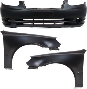 Front Bumper Cover for Hyundai Accent 2003-2006, 3-Piece Kit with Fenders, Replacement