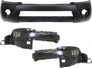 Front Bumper Cover for Toyota 4Runner 2006-2009, 3-Piece Kit, Primed (Ready to Paint), With Fog Light Holes, Compatible with Limited, Sport, SR5 Models, Includes Fender Liners Replacement