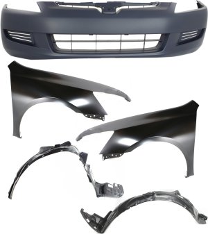 Front Fender for 2003-2005 Honda Accord, Right (Passenger) and Left (Driver), 5-Piece kit with Bumper Cover and Fender Liners, Replacement