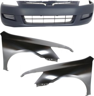 Front Fender Kit for 2003-2005 Honda Accord Coupe, 3-Piece with Right (Passenger) and Left (Driver) Fenders and Bumper Cover, 4 Cyl/6 Cyl, Replacement