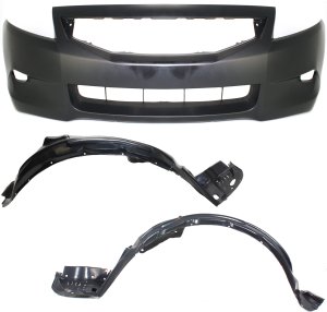 Front Bumper Cover for 2008-2010 Honda Accord Coupe, 3-Piece kit with Fender Liners, Replacement