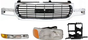4-Piece Grille Kit for 2000-2006 GMC Yukon/Yukon XL 1500/Yukon XL 2500 with Headlight, Headlight Bracket, and Parking Light Replacement