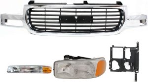 4-Piece Grille Kit for GMC Yukon/Yukon XL 1500/Yukon XL 2500 2000-2006 with Headlight, Headlight Bracket, and Parking Light Replacement