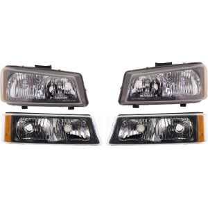 Headlight Assembly Kit for 2003-2007 Chevrolet Silverado, Right (Passenger) and Left (Driver), 4-Piece with Halogen and Turn Signal Lights, Replacement