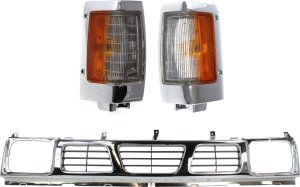 3-Piece Grille Kit with Corner Lights for Nissan D21 (1993-1994) / Pickup (1995-1997) Replacement