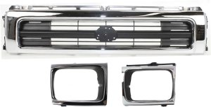 Grille Center for Toyota Pickup 1992-1995, 3-Piece Kit, Front-Wheel Drive, with Headlight Doors Replacement