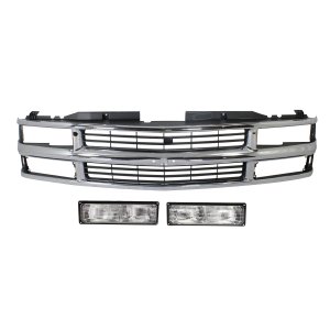 3-Piece Grille Kit with Turn Signal Lights for Chevrolet C/K Full Size Pickup 1994-2000, Replacement