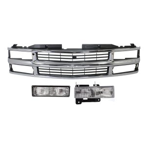 3-Piece Kit Grille for Chevrolet C/K Full Size Pickup 1994-2000, Includes Headlight and Turn Signal Light Replacement