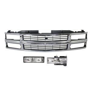 3-Piece Grill Kit for Chevrolet C/K Full Size Pickup 1994-2000, Includes Headlight and Turn Signal Light, Replacement Set