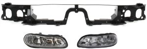 Headlight Assembly Kit for Chevrolet Malibu 1997-2003 / Classic 2004-2005 with Right (Passenger) and Left (Driver) Halogen Lights, 3-Piece kit, Includes Header Panel, Replacement