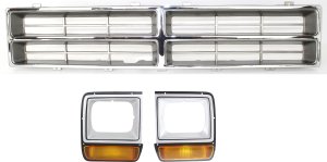3-Piece Grille Kit for Dodge Full Size Pickup 1986-1990, with Headlight Doors, Replacement Part