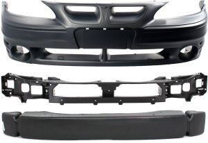 Front Bumper Cover Kit for Pontiac Grand Am 1999-2005, 3-Piece with Bumper Reinforcement and Header Panel, Replacement