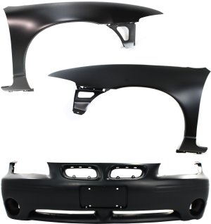Front Bumper Cover for Pontiac Grand Prix 1997-2003, 3-Piece Kit with Fenders, 2nd Design, Replacement