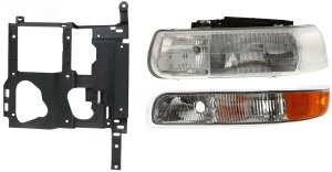 Headlight Assembly Kit for Chevrolet Silverado 1500/2500 (1999-2002), Tahoe (2000-2006) - Left (Driver) Side, Halogen, 3-Piece Kit with Headlight Bracket and Parking Light, Replacement