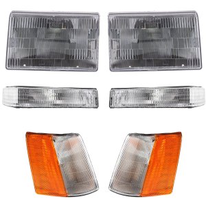 Headlight Assembly Set for Jeep Grand Cherokee (1997-1998), Right (Passenger) and Left (Driver), Halogen, 6-Piece Kit with Corner Lights and Turn Signal Lights, Replacement