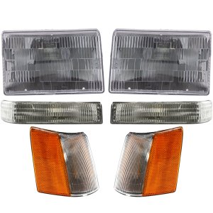 Headlight Assembly Kit for 1993-1996 Jeep Grand Cherokee, Includes Right (Passenger) and Left (Driver) Halogen Headlights, 6-Piece Set with Corner Lights and Turn Signal Lights, Replacement