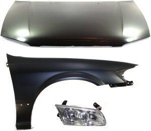 Hood Panel, Fender and Headlight Kit for 2000-2001 Toyota Camry, 3-Piece, USA Built, Replacement