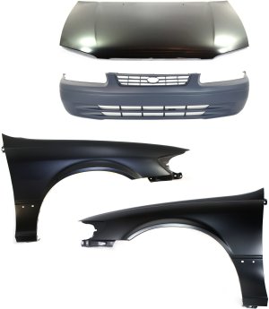 Hood Panel, Bumper Cover, and Fenders 4-Piece Kit for 1997-1999 Toyota Camry, USA Built, Replacement