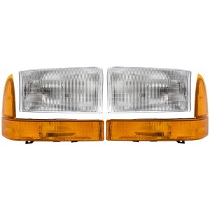 Headlight Kit for Ford F-Series Super Duty 1999-2001, Right (Passenger) and Left (Driver), Includes Bulbs and Corner Lights, 4-Piece Set, Replacement Specific Models: for F-250, F-350, F-450, F-550.