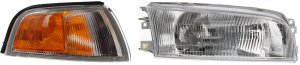 Headlight Assembly Kit for 1997-2001 Mitsubishi Mirage, Right (Passenger) Side, Halogen, 2-Piece with Corner Light, Replacement