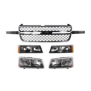 Grille for Chevrolet Silverado 2003-2007, 5-Piece Kit with Headlights and Turn Signal Lights, Replacement