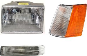Headlight Assembly for Jeep Grand Cherokee 1993-1996, Left (Driver) with Halogen, 3-Piece kit: includes Corner Light and Turn Signal Light, Replacement