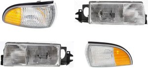 Headlight Assembly Kit for Chevrolet Caprice/Roadmaster 1991-1996, Right (Passenger) and Left (Driver) Halogen Headlight, 4-Piece Kit with Side Markers, Replacement