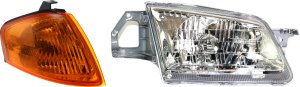 Headlight with Bulb and Corner Light for 1999-2000 Mazda Protege, Right (Passenger), 2-Piece kit, Replacement