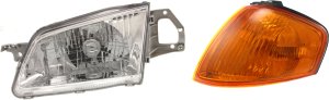 Headlight Assembly for Mazda Protege 1999-2000, Left (Driver) Side, Halogen, 2-Piece Kit with Corner Light, Replacement