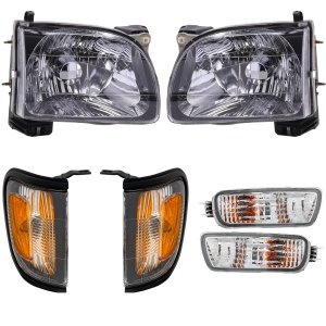 Headlight Assembly Kit for 2001-2004 Toyota Tacoma, Right (Passenger) and Left (Driver) Halogen Headlights, 6-Piece Set with Corner and Turn Signal Lights, Replacement