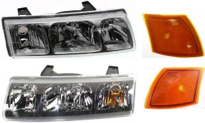 Headlight Assembly for Saturn Vue 2002-2004, Right (Passenger) and Left (Driver), 4-Piece kit, Halogen, with Side Markers, Replacement