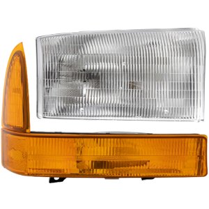 Headlight Assembly Kit for FORD F-SERIES SUPER DUTY 1999-2001, Right (Passenger) Side, Halogen, 2-Piece with Corner Light, Replacement