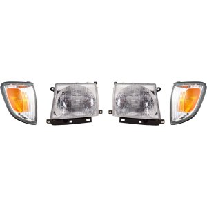 Headlight Assembly Kit for 1997-2000 Toyota Tacoma, Right (Passenger) and Left (Driver), 4-Piece Set with Corner Lights, Halogen, Replacement