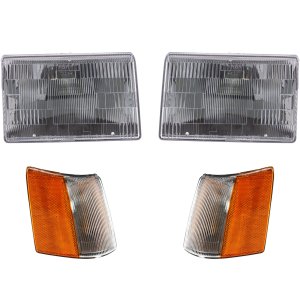 Headlight Assembly Kit for Jeep Grand Cherokee 1993-1998, Right (Passenger) and Left (Driver) Halogen Headlights, 4-Piece Kit with Corner Lights, Replacement
