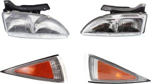 Headlight and Corner Light Kit for Chevrolet Cavalier 1995-1999, Right (Passenger) and Left (Driver), Includes Bulbs, 4-Piece Kit, Replacement